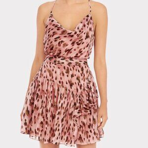 New Milly Two-Piece Heidi Metallic Pink Leopard Stripe Burnout 8 Skirt & Tank M